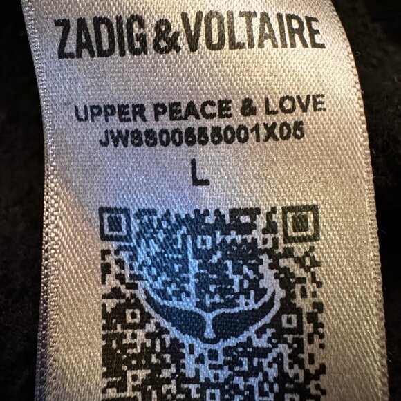 Like new Zadig & Voltaire Unisex Upper Peace Love Sweatshirt in Black Size Large - Picture 11 of 13